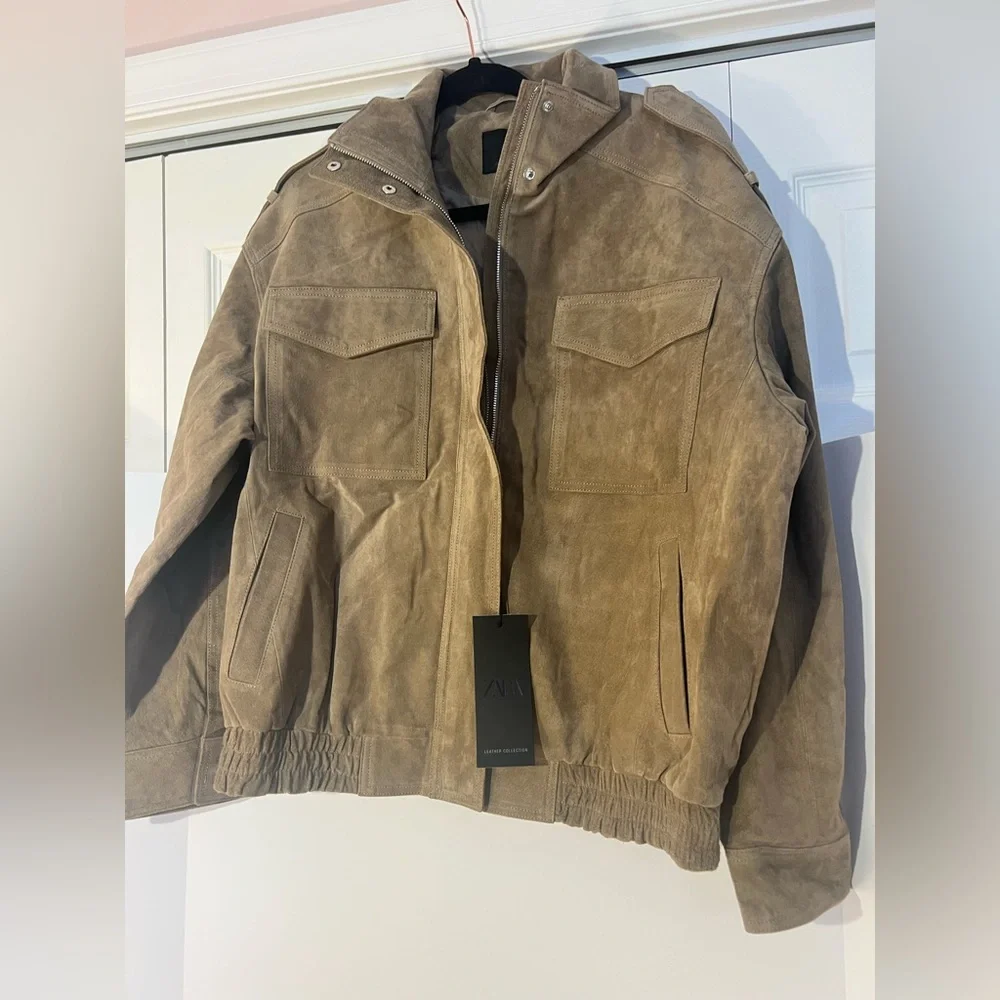 ZARA Viral Suede Leather Oversized Jacket. New, S - Picture 14 of 16